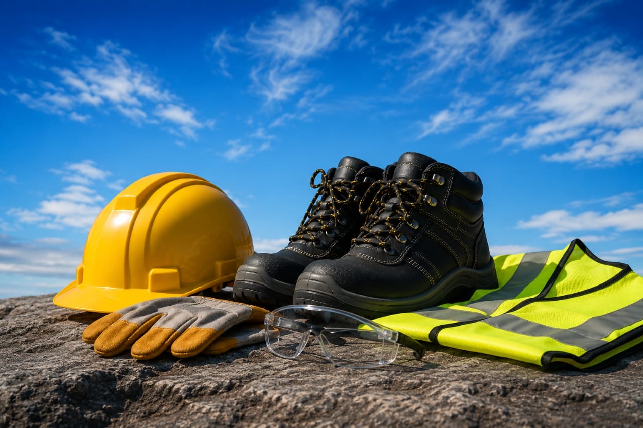 Personal protective equipment (PPE) — hard hats, safety boots, high-visibility vest, gloves